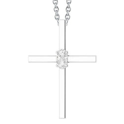 White Gold Cross Natural Earth Mined Diamond Pendant Slide Necklace Oval Old Miner 1 Carat