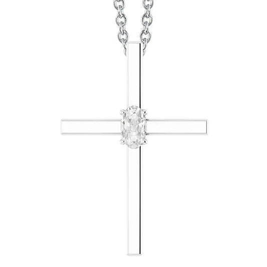 White Gold Cross Natural Diamond Pendant Slide Necklace Oval Old Miner 1 Carat