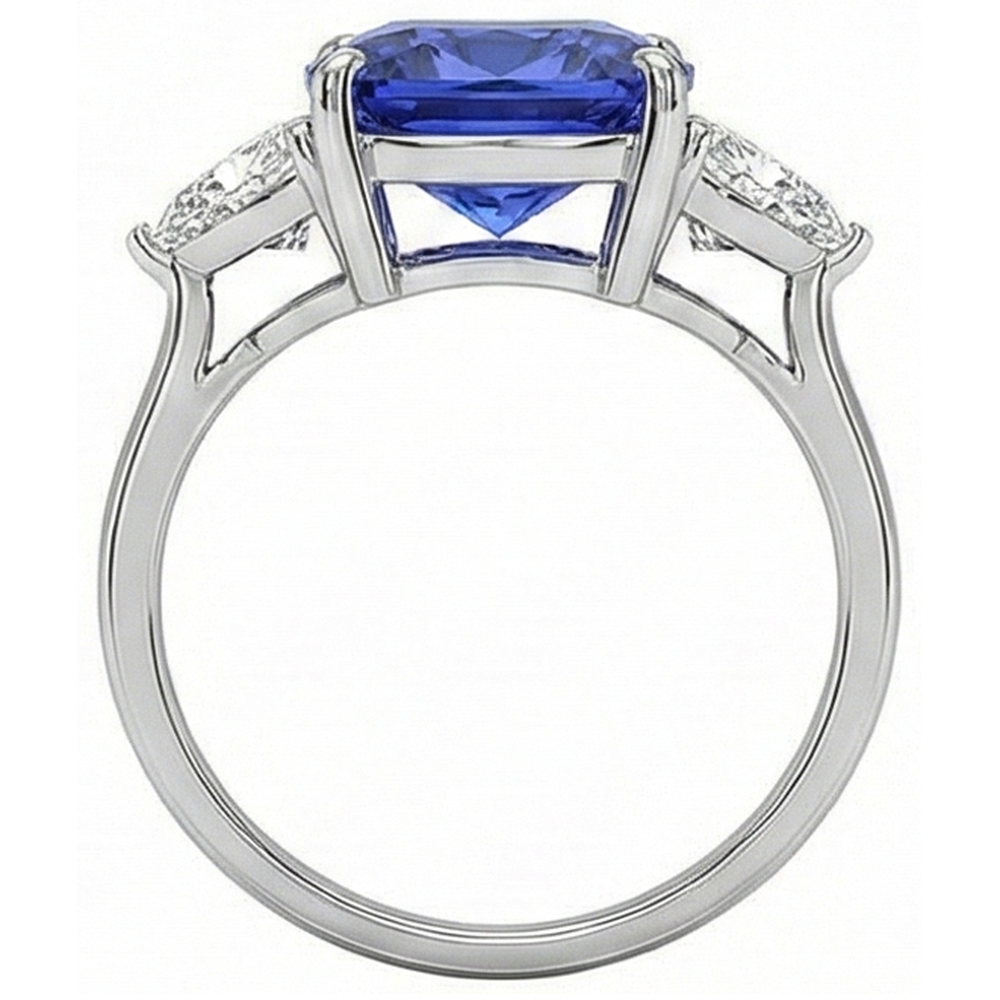 natural cushion sapphire 3ct ring profile view