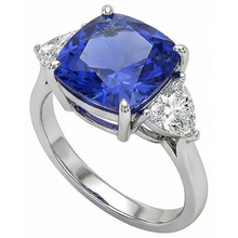 natural cushion sapphire 3ct ring close up detail
