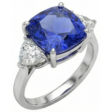 natural cushion sapphire 3ct ring front view