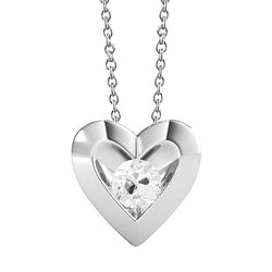 White Gold Diamond Heart Real Pendant With Chain Round Old Cut 1 Carat