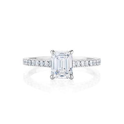 White Gold Emerald And Round Cut 3.25 Ct Natural Diamonds Ring With Accents