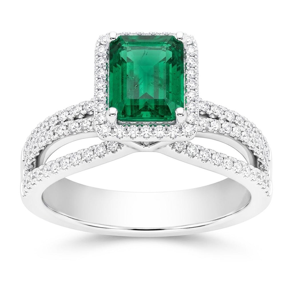 White Gold Emerald Cut Green Emerald Natural Earth Mined Diamond Wedding Ring 8.50 Carats