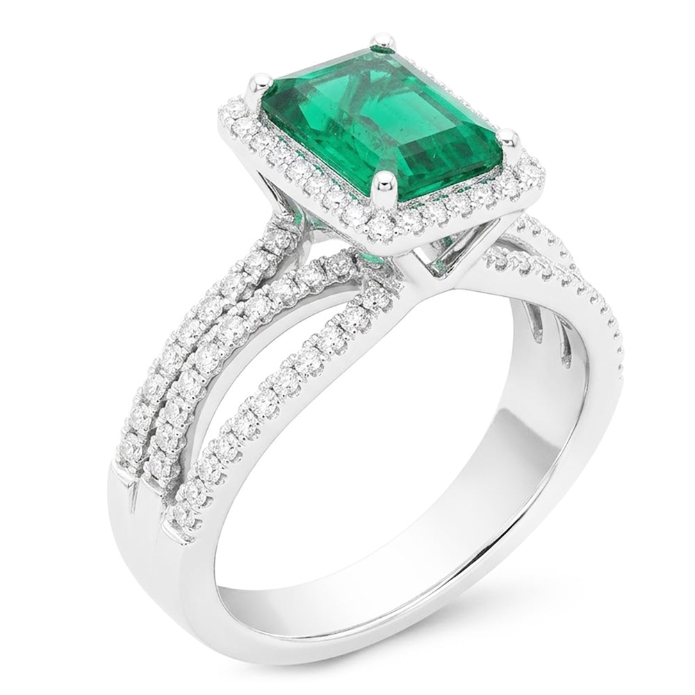 White Gold Emerald Cut Green Emerald Natural Earth Mined Diamond Wedding Ring 8.50 Carats