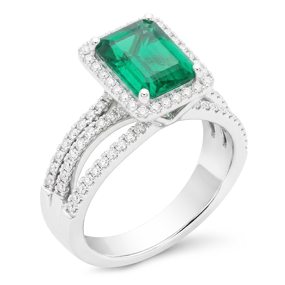 White Gold Emerald Cut Green Emerald Natural Earth Mined Diamond Wedding Ring 8.50 Carats