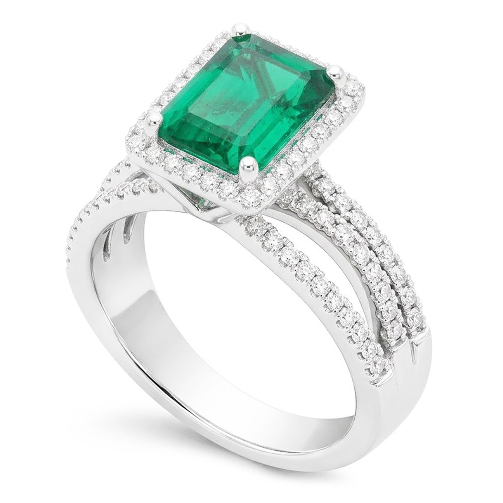 White Gold Emerald Cut Green Emerald Natural Earth Mined Diamond Wedding Ring 8.50 Carats