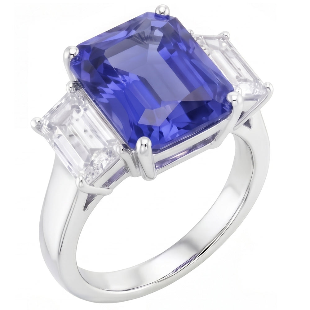 White Gold Emerald Natural Earth Mined Diamond Ring 5 Carats Sapphire Jewellery 14K
