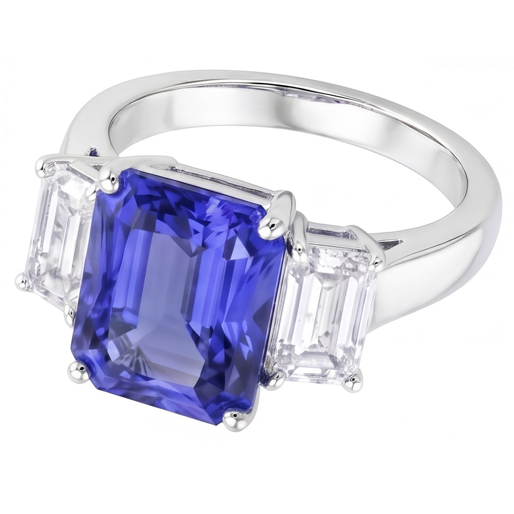 White Gold Emerald Natural Earth Mined Diamond Ring 5 Carats Sapphire Jewellery 14K
