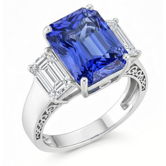 White Gold Emerald Natural Earth Mined Diamond Ring 5 Carats Sapphire Jewellery 14K