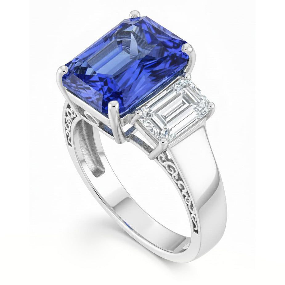 White Gold Emerald Natural Earth Mined Diamond Ring 5 Carats Sapphire Jewellery 14K