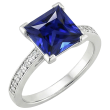 White Gold Engagement Ring Princess Blue Sapphire & Natural Earth Mined Diamond 4 Carats