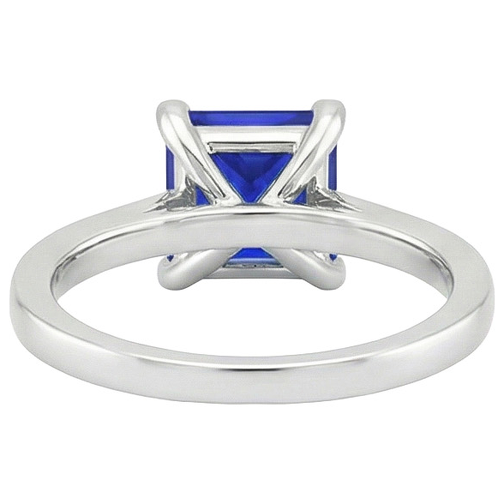 White Gold Engagement Ring Princess Blue Sapphire & Natural Earth Mined Diamond 4 Carats