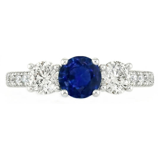 White Gold Gemstone Ring With Accents 2 Carats Natural Blue Sapphire