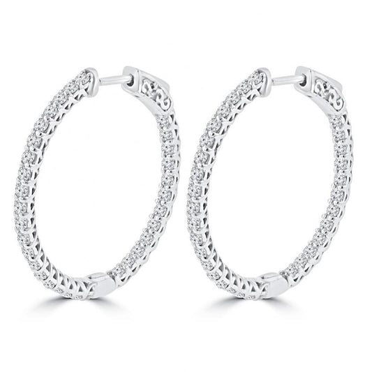 White Gold Gorgeous Round Cut 2.50 Ct Natural Diamonds Ladies Hoop Earrings