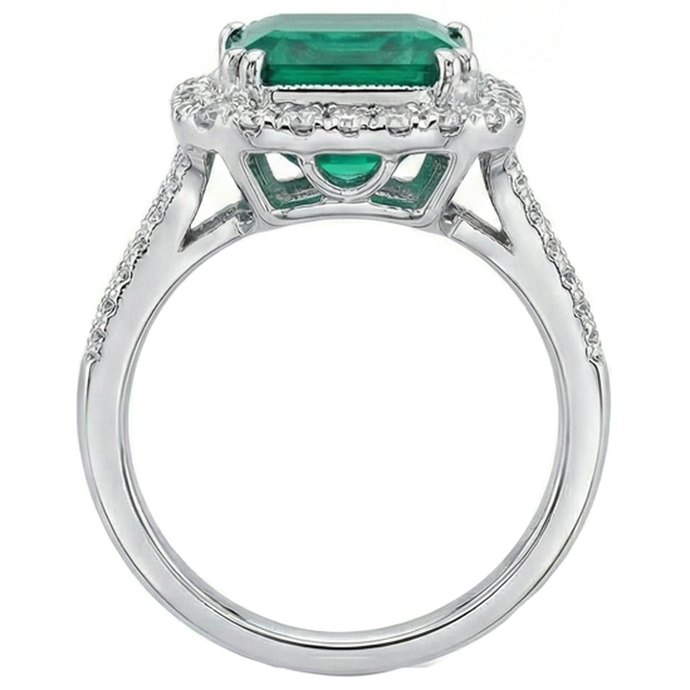 White Gold Green Emerald & Natural Earth Mined Diamond Jewellery 5.80 Carats Gemstone Ring