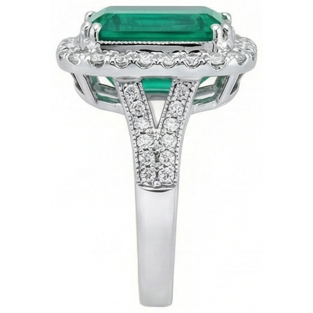 White Gold Green Emerald & Natural Earth Mined Diamond Jewellery 5.80 Carats Gemstone Ring