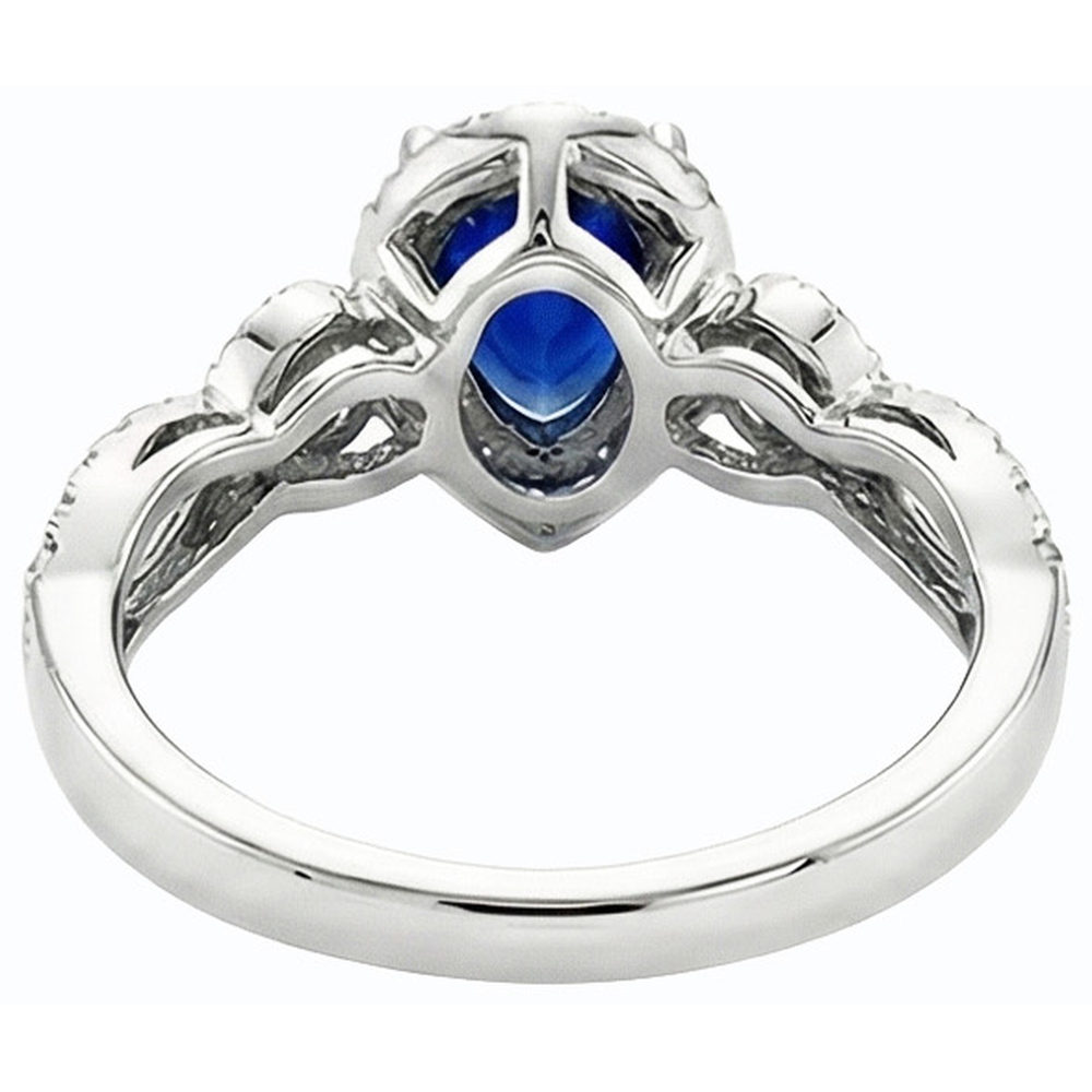 White Gold Halo Blue Sapphire Ring & Natural Earth Mined Diamonds 4 Carats