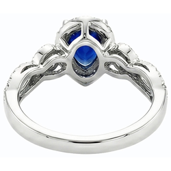 White Gold Halo Blue Sapphire Ring & Natural Earth Mined Diamonds 4 Carats