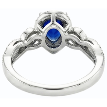White Gold Halo Blue Sapphire Ring & Natural Earth Mined Diamonds 4 Carats