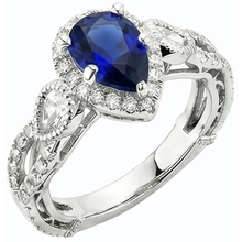 White Gold Halo Blue Sapphire Ring & Natural Earth Mined Diamonds 4 Carats