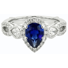 White Gold Halo Blue Sapphire Ring & Natural Earth Mined Diamonds 4 Carats
