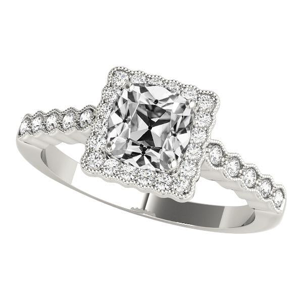 White Gold Halo Cushion Old Mine Cut Natural Diamond Ring 6 Carats Jewelry