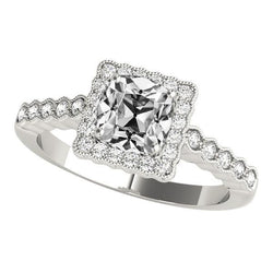 White Gold Halo Cushion Old Mine Cut Natural Earth Mined Diamond Ring 6 Carats Jewellery