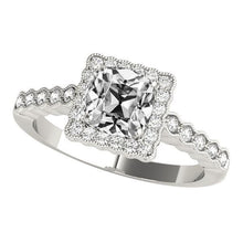 White Gold Halo Cushion Old Mine Cut Natural Diamond Ring 6 Carats Jewelry