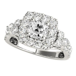 White Gold Halo Cushion Old Mine Cut Natural Diamond Wedding Ring 7 Carats