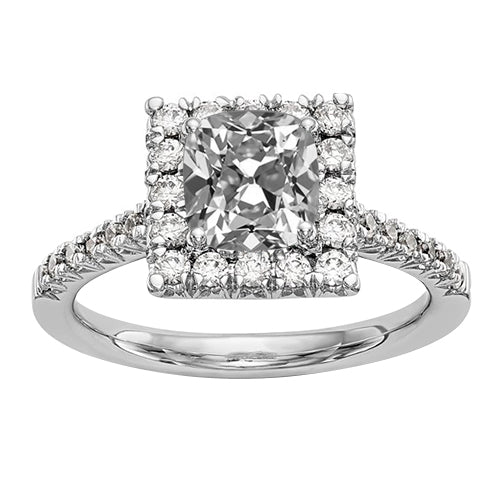 White Gold Halo Cushion Old Mine Cut Real Diamond Ring 5.25 Carats