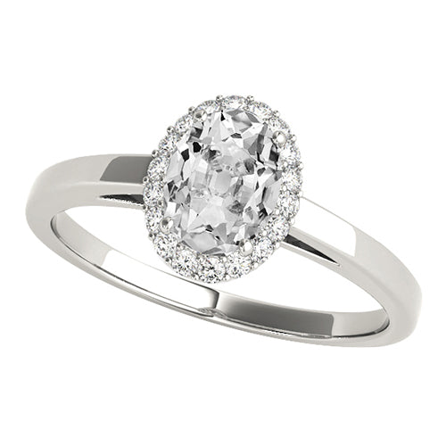 White Gold Halo Engagement Ring Oval Old Mine Cut Genuine Diamond 4 Carats