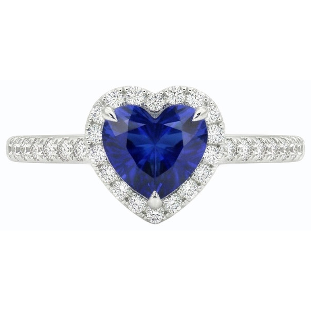 natural round sapphire 3ct ring on white background
