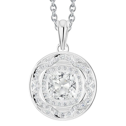 White Gold Halo Natural Diamond Pendant Cushion Old Miner With Bail 5 Carats