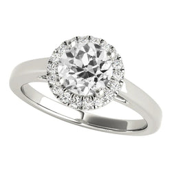 White Gold Halo Old Cut Real Round Diamond Ring 3.75 Carats