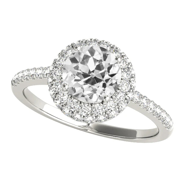 White Gold Halo Old Cut Real Round Diamond Ring With Accents 4.50 Carats