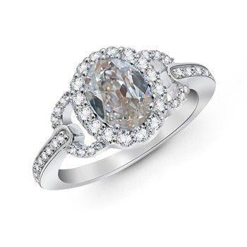 White Gold Halo Oval Old Miner Real Natural Earth Mined Diamond Ring 2 Carats Ladies Jewellery