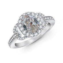 White Gold Halo Oval Old Miner Real Natural Earth Mined Diamond Ring 2 Carats Ladies Jewellery