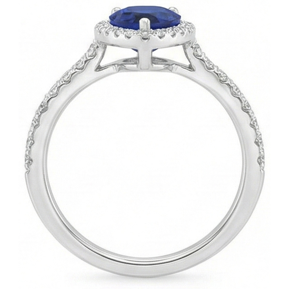 White Gold Halo Pear Sri Lankan Sapphire Ring 3.50 Carats Natural Earth Mined Diamonds