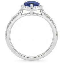 White Gold Halo Pear Sri Lankan Sapphire Ring 3.50 Carats Natural Earth Mined Diamonds