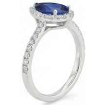 White Gold Halo Pear Sri Lankan Sapphire Ring 3.50 Carats Natural Earth Mined Diamonds