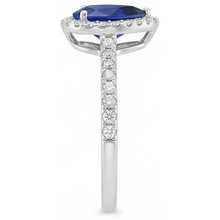 White Gold Halo Pear Sri Lankan Sapphire Ring 3.50 Carats Natural Earth Mined Diamonds