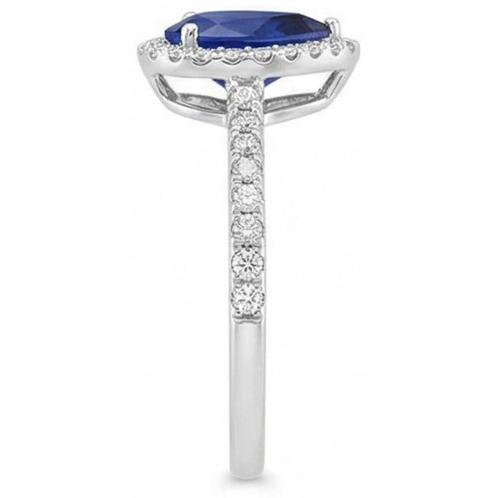 White Gold Halo Pear Sri Lankan Sapphire Ring 3.50 Carats Natural Earth Mined Diamonds