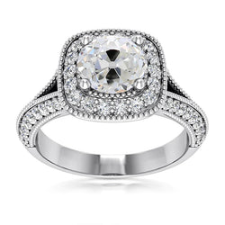 White Gold Halo Ring Cushion Old Cut Real Natural Earth Mined Diamonds 5.75 Carats Milgrain