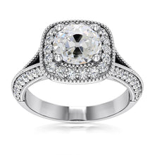 White Gold Halo Ring Cushion Old Cut Real Diamonds 5.75 Carats Milgrain