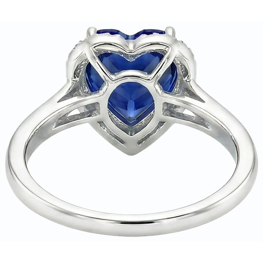 White Gold Halo Ring Heart Blue Sapphire & Natural Earth Mined Diamonds 3 Carats Jewellery