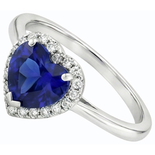 White Gold Halo Ring Heart Blue Sapphire & Natural Earth Mined Diamonds 3 Carats Jewellery