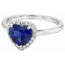 White Gold Halo Ring Heart Blue Sapphire & Natural Earth Mined Diamonds 3 Carats Jewellery