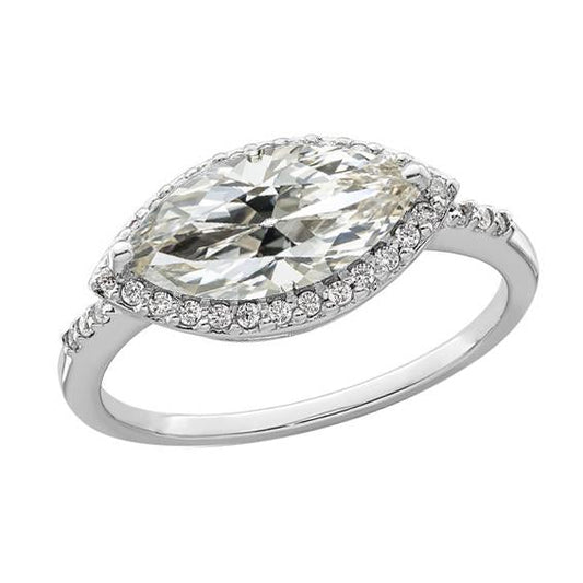 White Gold Halo Ring Marquise Old Mine Cut Natural Diamond 6 Carats Jewelry