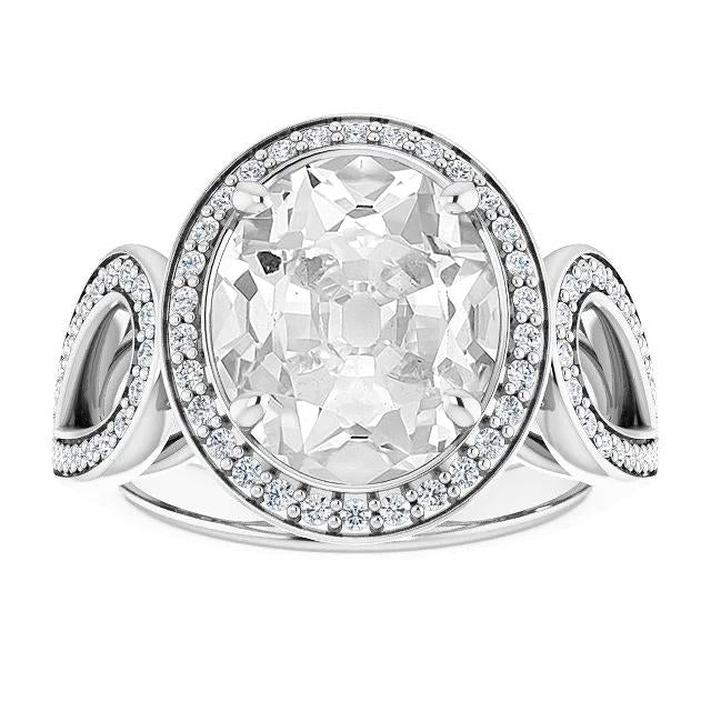 White Gold Halo Ring Oval Old Miner Genuine Diamond Split Shank 9.75 Carats